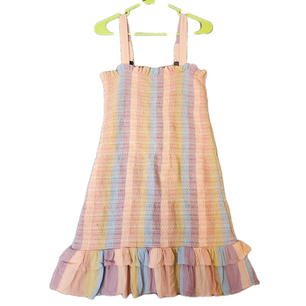 American Eagle Smocked Bodycon Pastel Colors Ruffle Stripes Mini Dress Size M
